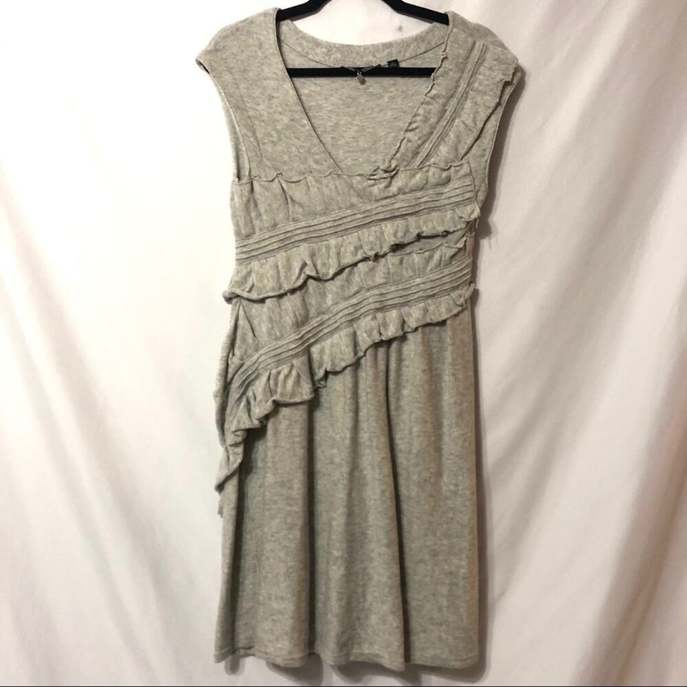 Anthropologie Knitted & Knotted Grey Sweater Dress Womens S Fall Ruffled Mini